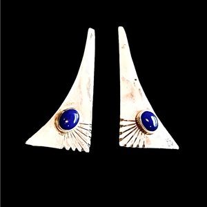 Vintage 925 Sterling Lapis Lazuli Navajo Indian Bird Aztec Earrings